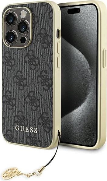 Mbështjellës Guess GUHCP15LGF4GGR për iPhone 15 Pro 6.1", 4G Charms Collection, Gri