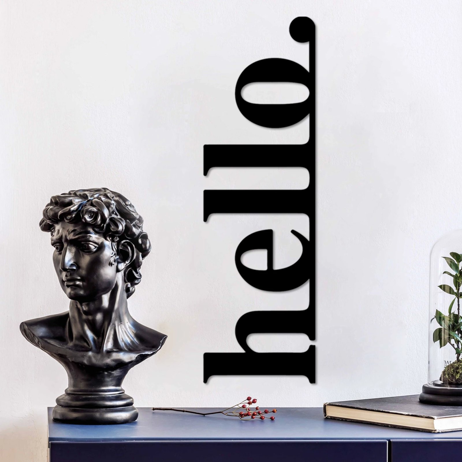 Aksesor dekorativ metalik për mur, Wallity Hello-5, ngjyrë e zezë, 30x99cm