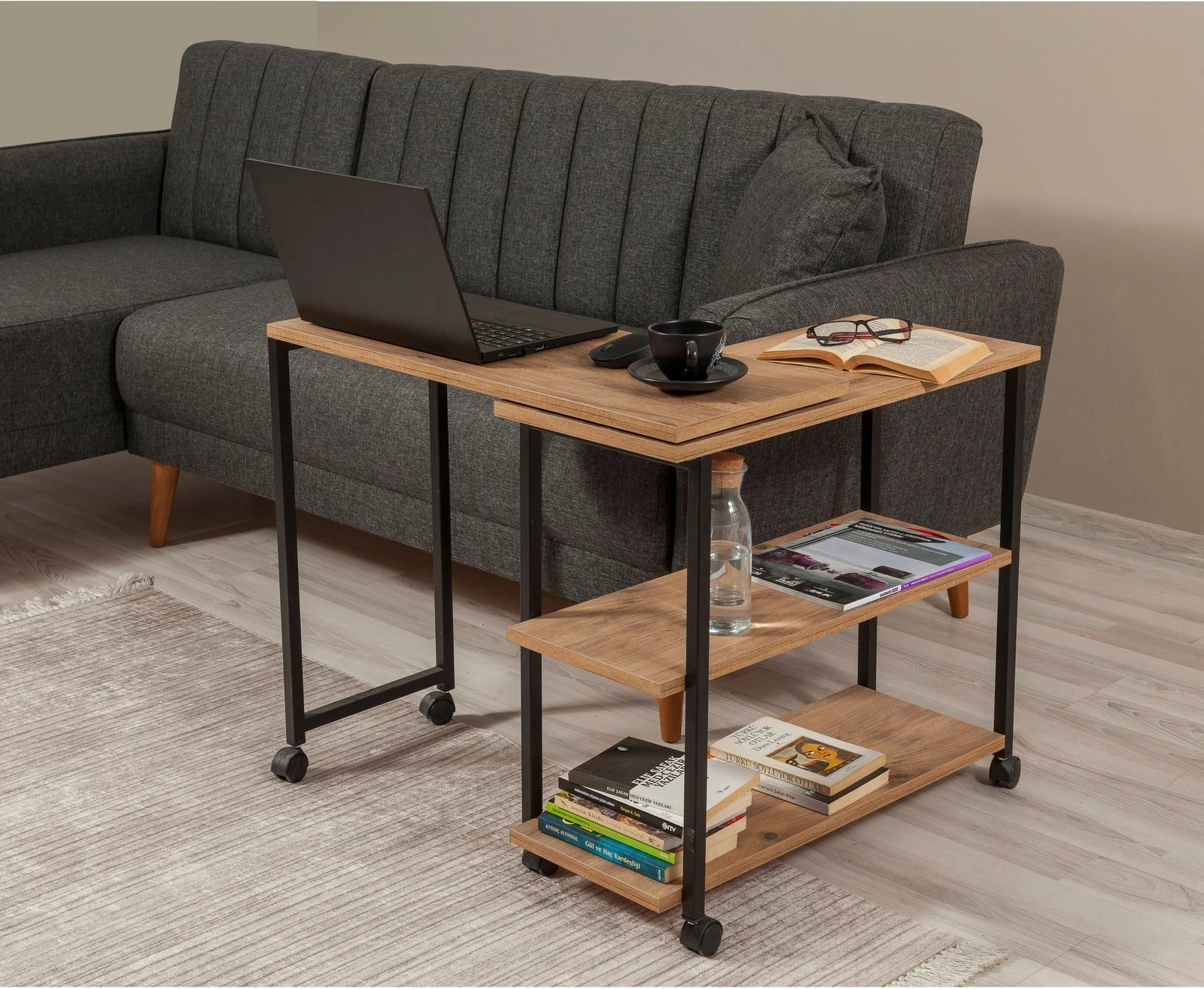 Tavolinë anësore Hanah Home, Melin, ngjyrë Atlantic Pine dhe e zezë