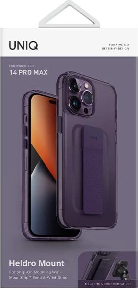 Mbështjellës UNIQ Heldro Mount për iPhone 14 Pro Max, me kapak kamere dhe mbështetëse, vjollcë