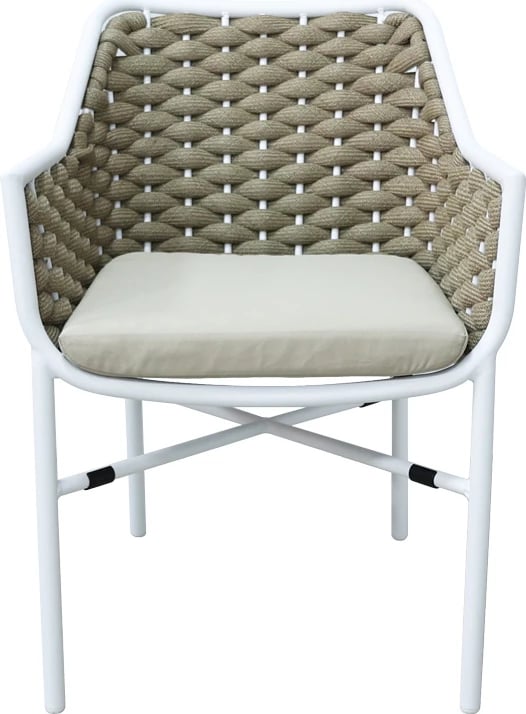 Karrige me krahë Ortegia, alumini, e bardhë, litar kaki, 57x62x82cm