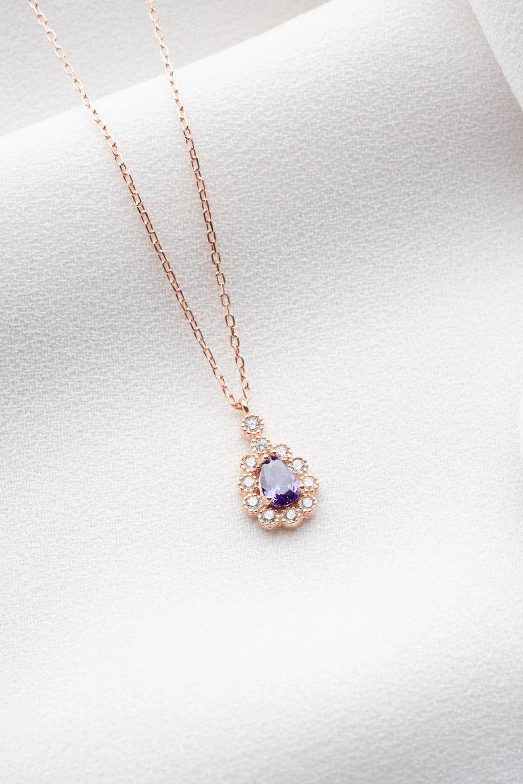 Qafore argjendi, ngjyrë rozë ari, gur zirkoni i purpurt, Jumeon, NRZ999231