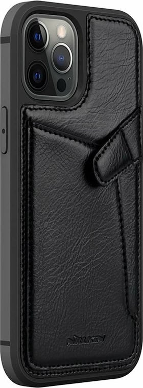 Mbështjellës Nillkin Aoge Leather Case për iPhone 12 mini, lëkurë natyrale, xhep për monedha, e zezë