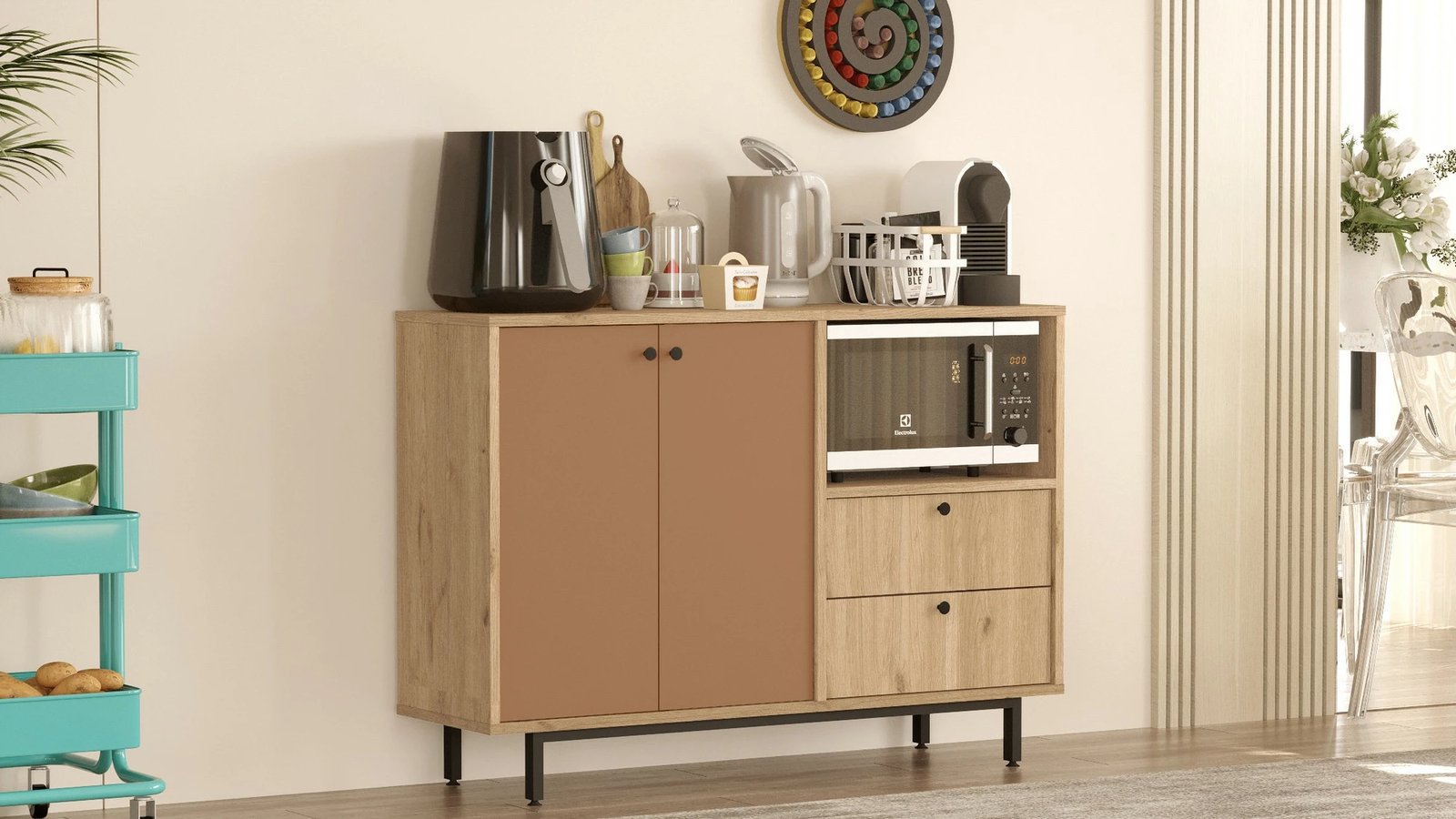 Dollap multifunksional Skye Decor, RE2-SK, ngjyrë lis dhe e kuqe qeramike