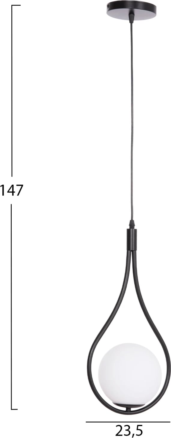 Llambë tavani varëse Droplet, metal i zi, glob i bardhë qumështor, FH7503.11, 23.5x12x147cm Llambë tavani varëse Droplet, metal i zi, glob i bardhë qumështor, FH7503.11, 23.5x12x147cm