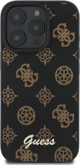 Mbështjellës Guess Peony Script MagSafe për iPhone 16 Pro Max, i zi