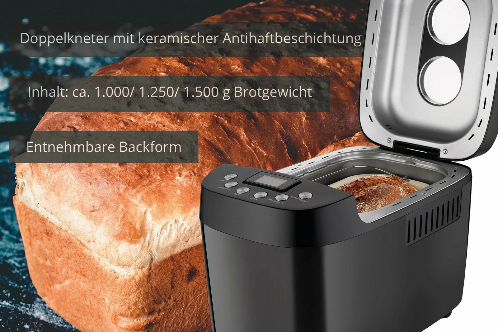 Makine buke UNOLD Backmeister Big, 1.5 kg, dritare shikimi, timer, kontroll variabel i ngjyrës së koreve, funksion mbajtje ngrohtë, 850 W