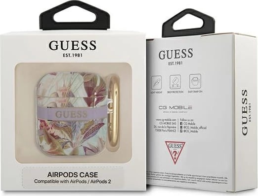 Mbështjellës Guess për AirPods 1/2, Flower Strap Collection, vjollcë
