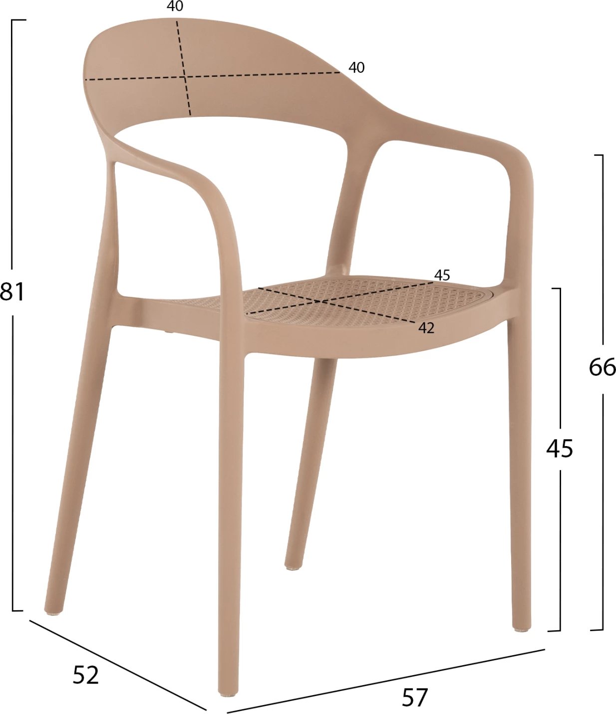 Karrige e qëndrueshme CLEO polipropileni FH5935.03 kapuçino 57x53x81Hcm