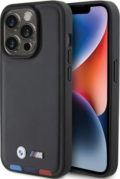 Mbështjellës BMW BMHCP15L22PTDK për iPhone 15 Pro 6.1", Leather Stamp Tricolor, i zi