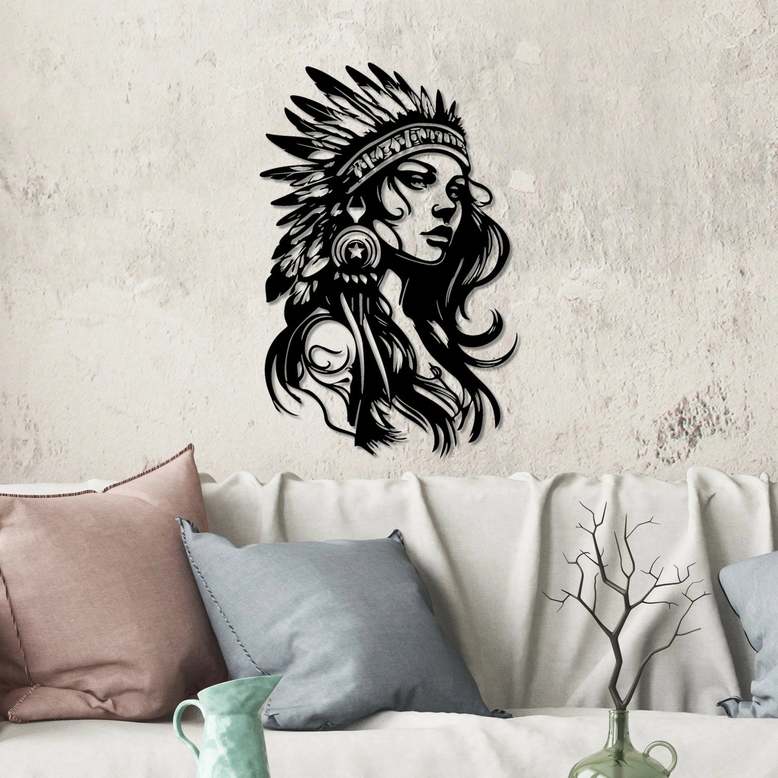 Aksesor dekorativ metalik për mur Wallity, Native, ngjyrë e zezë, 35x56cm