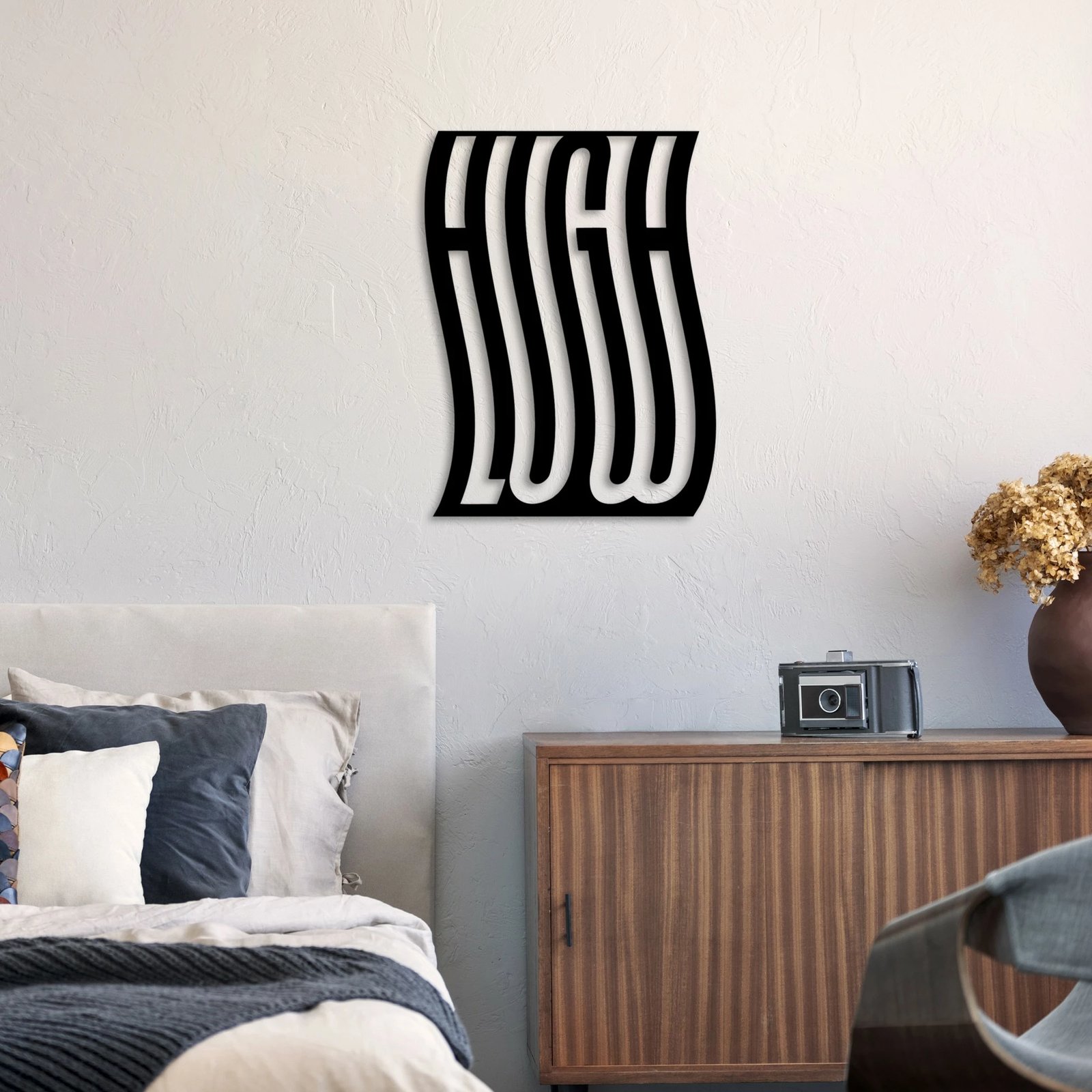 Aksesor dekorativ metalik për mur Wallity, High Low, ngjyrë e zezë