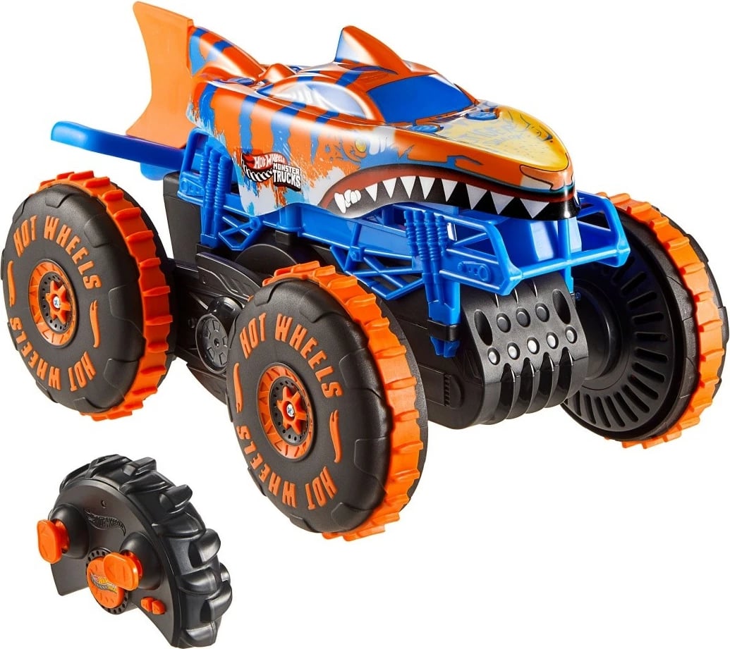 Makine me telekomandë RC, Hot Wheels Tiger Shark Climber JFR39, shkallë 1:15, bateri e integruar, blu/portokalli