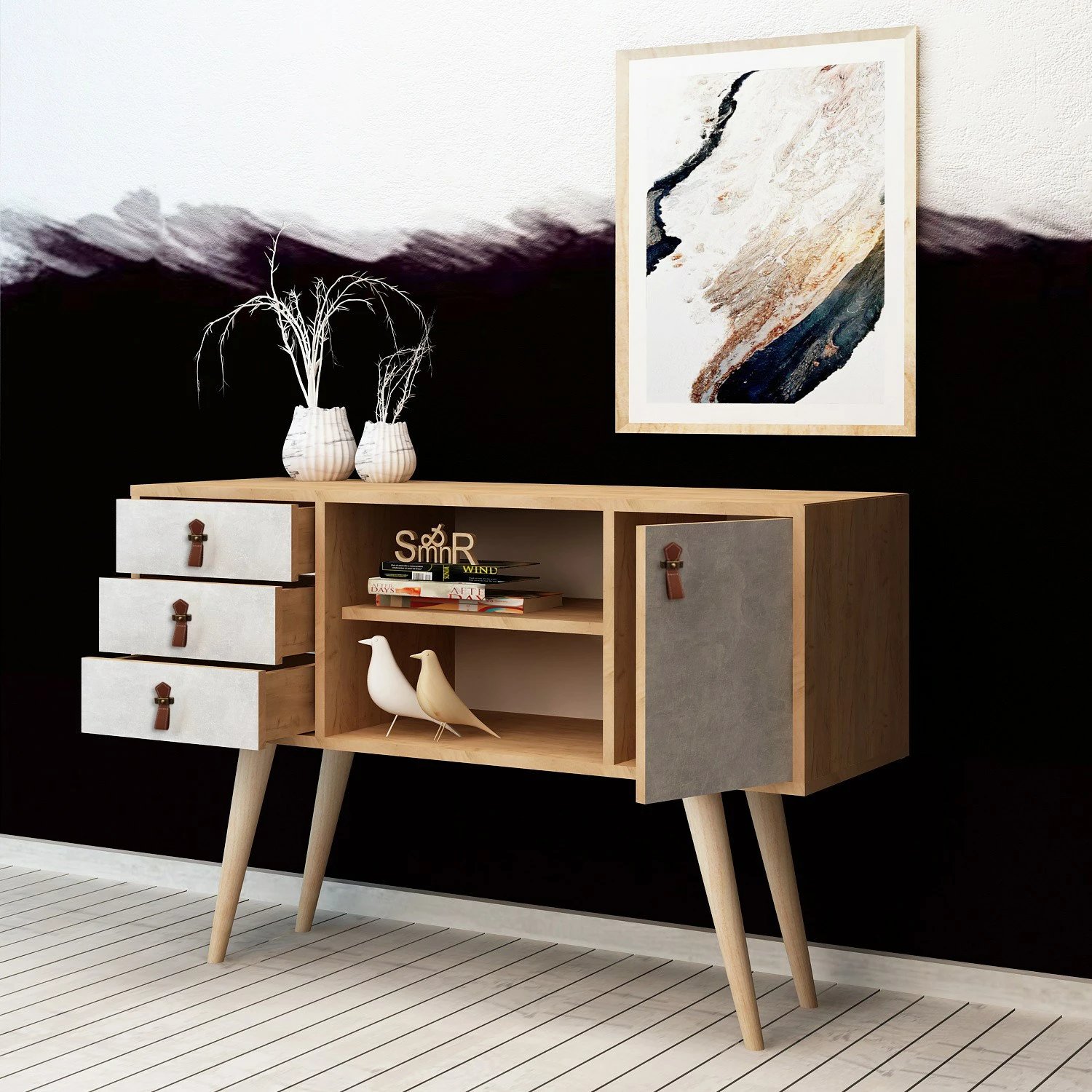 Konsol Skye Decor, ngjyrë lis dhe e bardhë, Indira