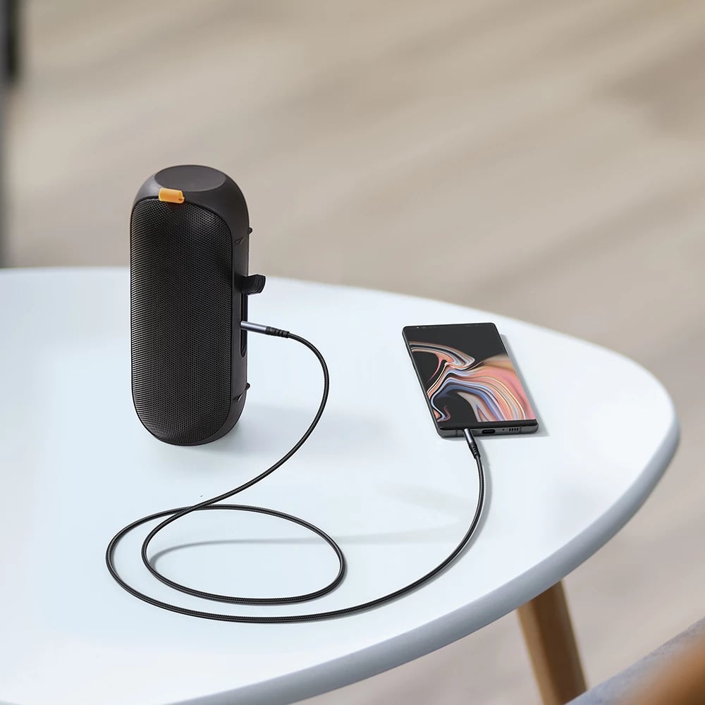 kabëll audio AUX 3.5 mm mashkull‑mashkull, Joyroom, SY-A08, 1.2 m, i zi