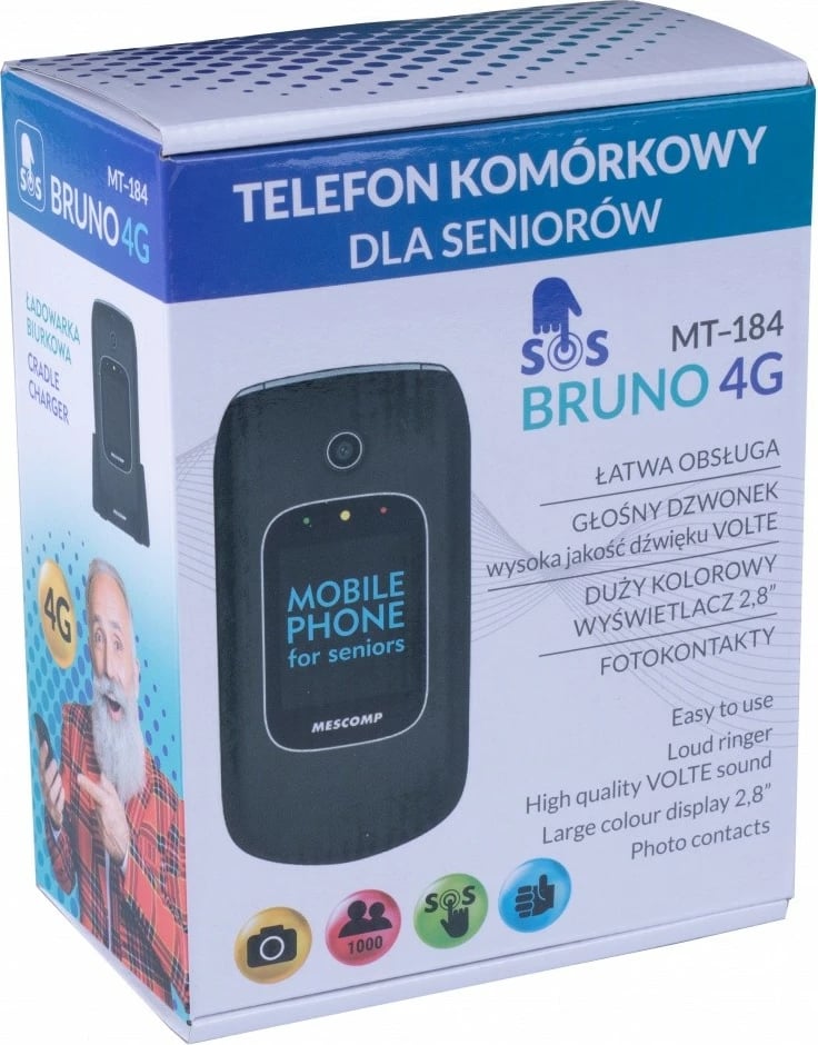 Celular Mesmed MT-184 BRUNO 4G, ekran 2.8", butona të mëdhenj, i zi/argjendtë