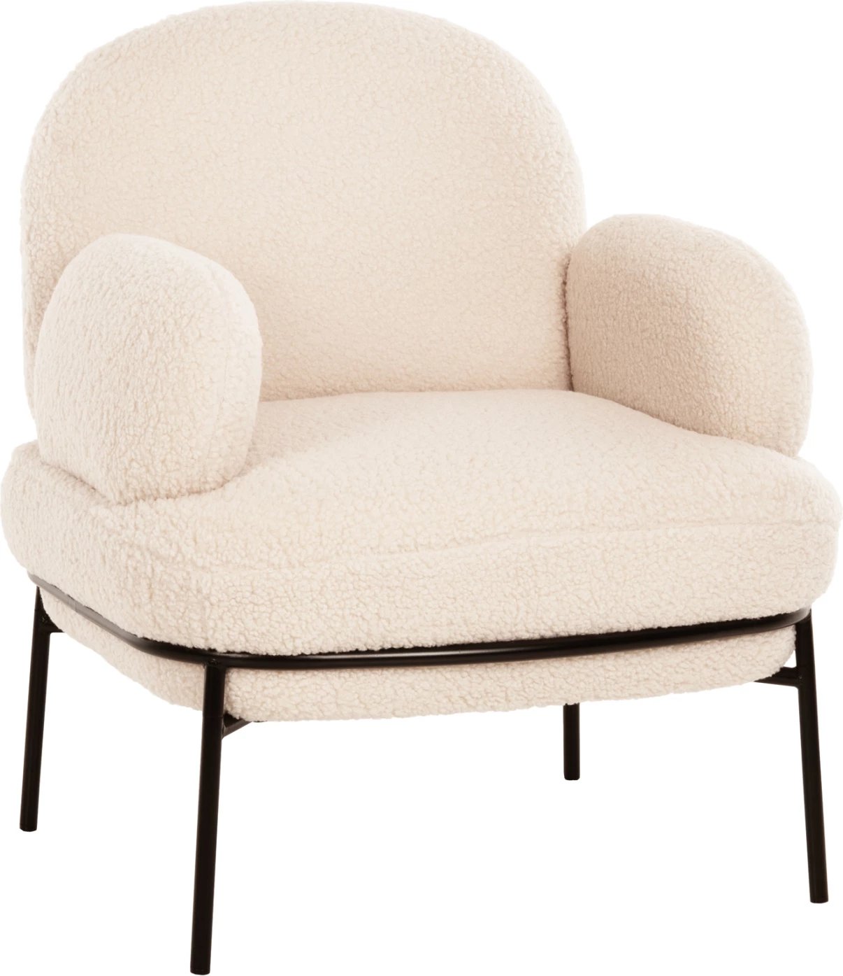 Fotelje AGNES FH9525.23, pëlhurë boucle e bardhë, këmbë metalike të zeza, 74x71x83 cm.