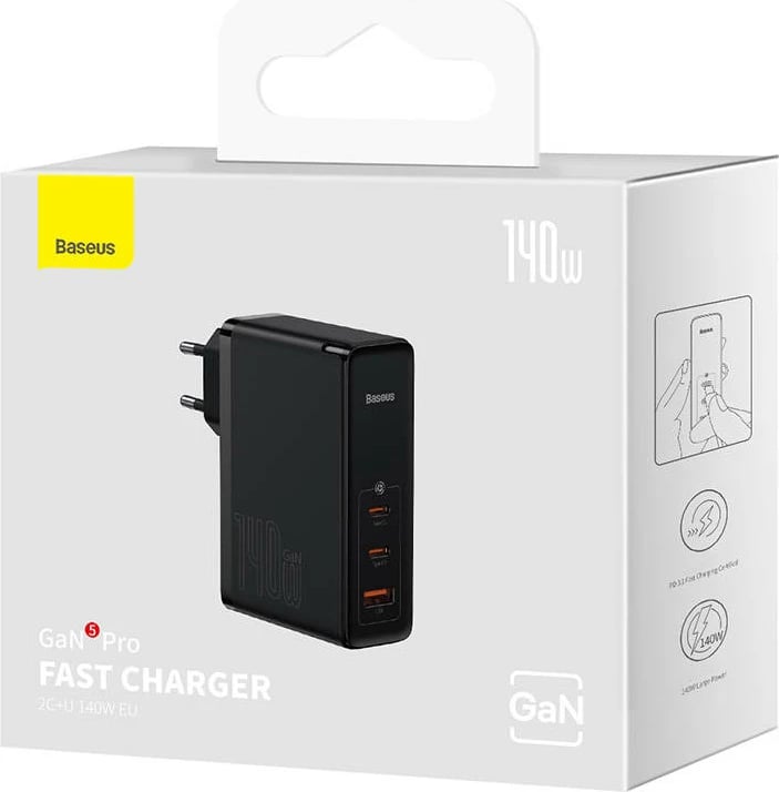 Karikues muri Baseus GaN5 Pro, 140W, 2x USB-C + USB-A, i zi me kabllo USB-C