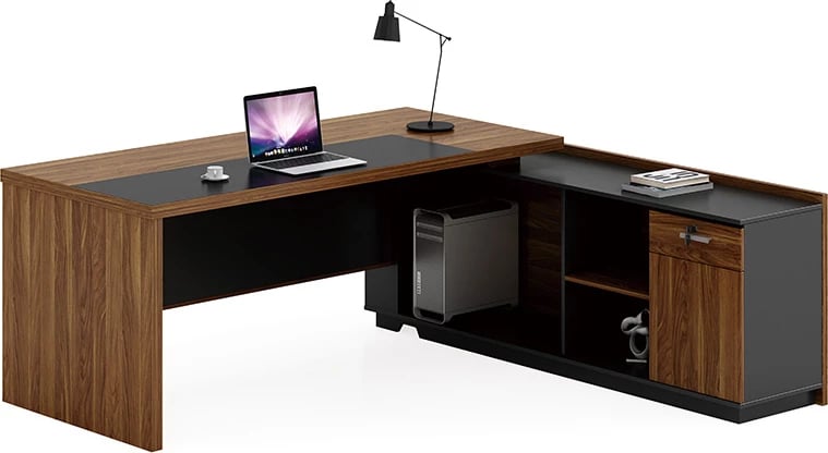 Tavolinë qoshe për zyre Oscar, arre-antracit, 200x180x76cm