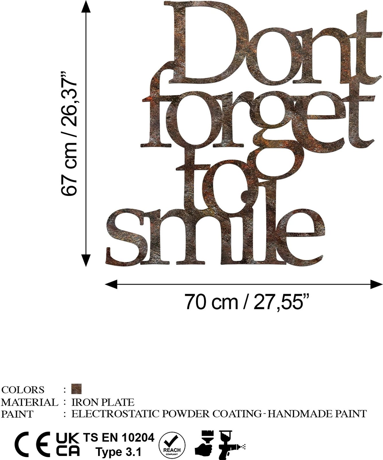 Aksesor dekorativ metalik për mur, Wallity, ngjyrë antike, Dont Forget For Smile