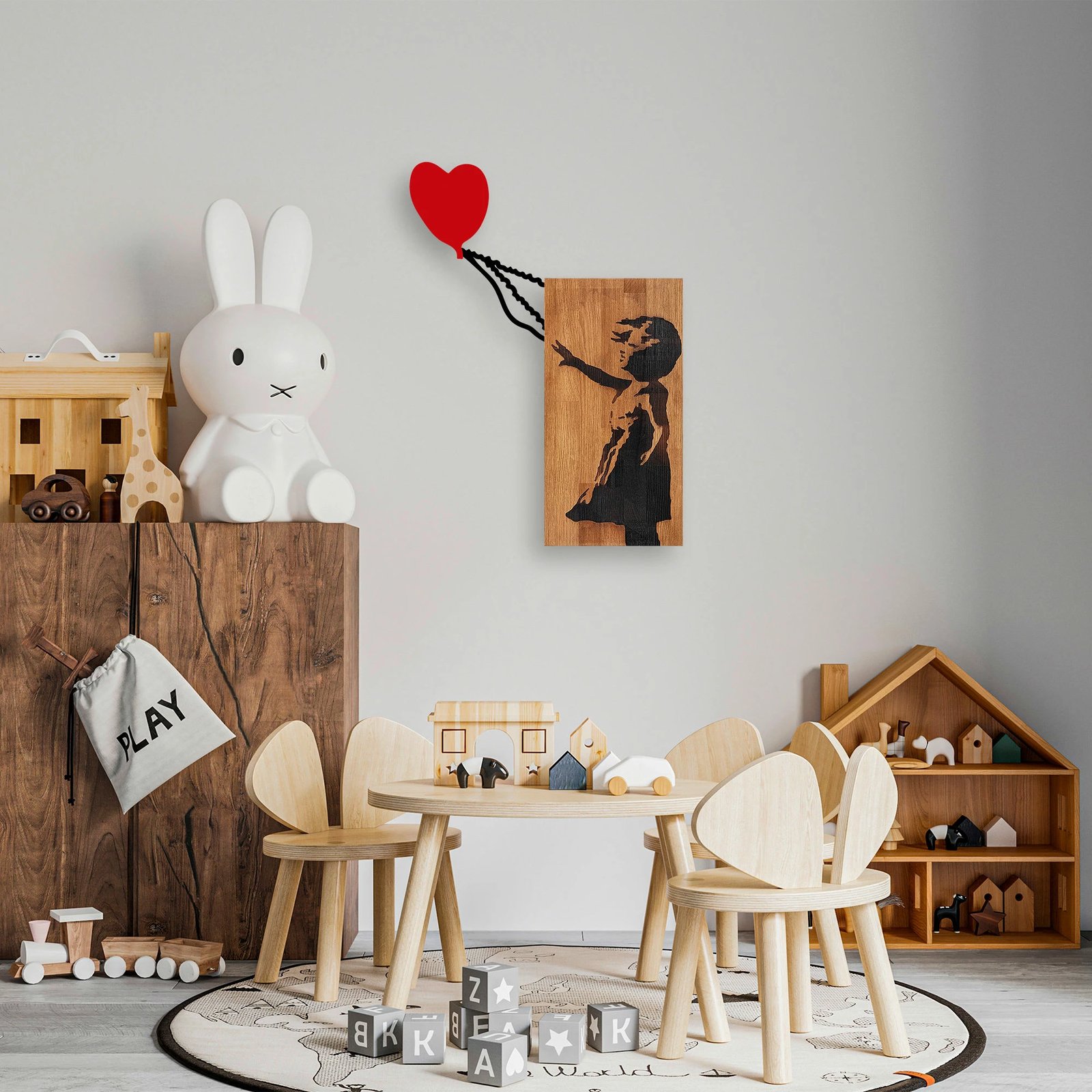 Aksesor dekorativ prej druri për mur, Wallity Banksy - 15, ngjyrë arre dhe e zezë, 83x60cm