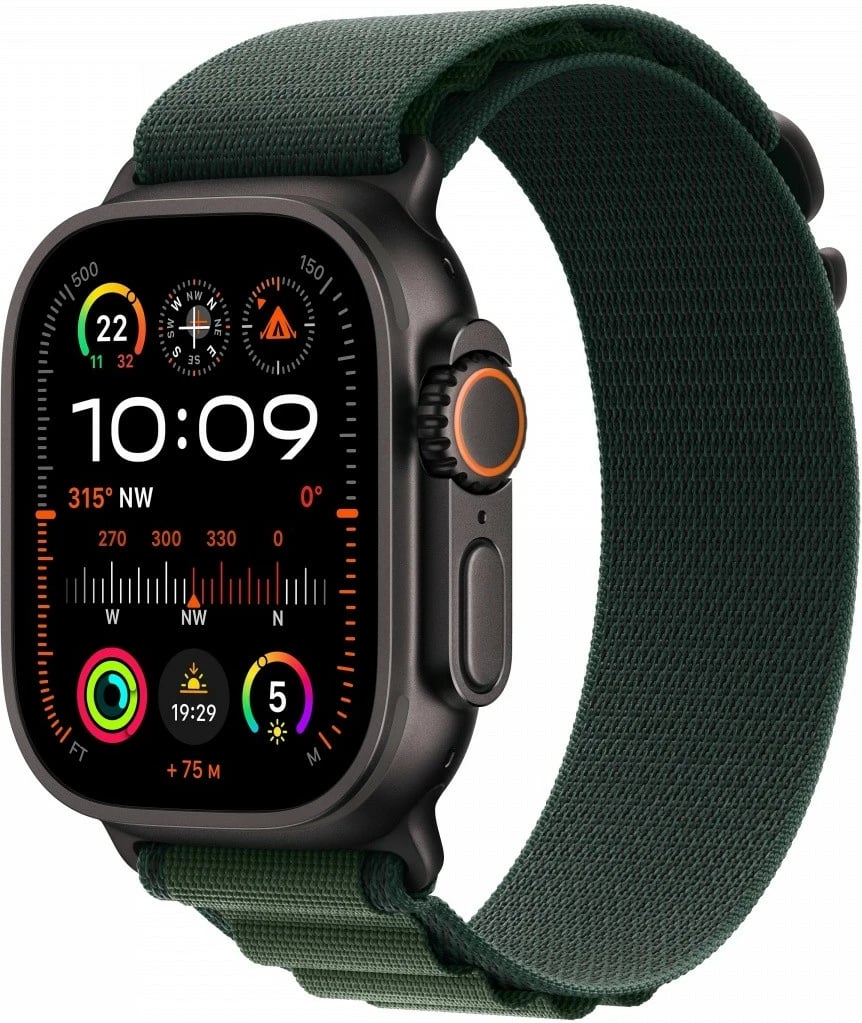 Smartwatch Apple Watch Ultra 2, 49 mm, GPS + Cellular, titani, Alpine S, e zezë/gjelbër