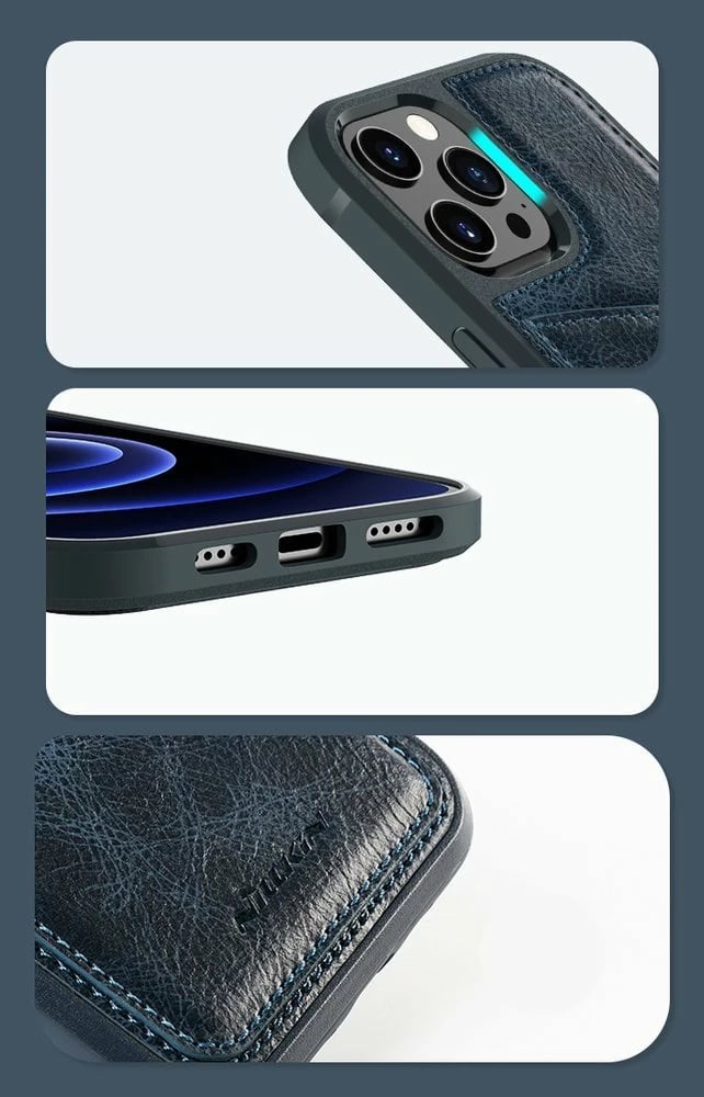 Mbështjellës Nillkin Aoge Leather Case për iPhone 12 mini, lëkurë natyrale, xhep për monedha, e zezë
