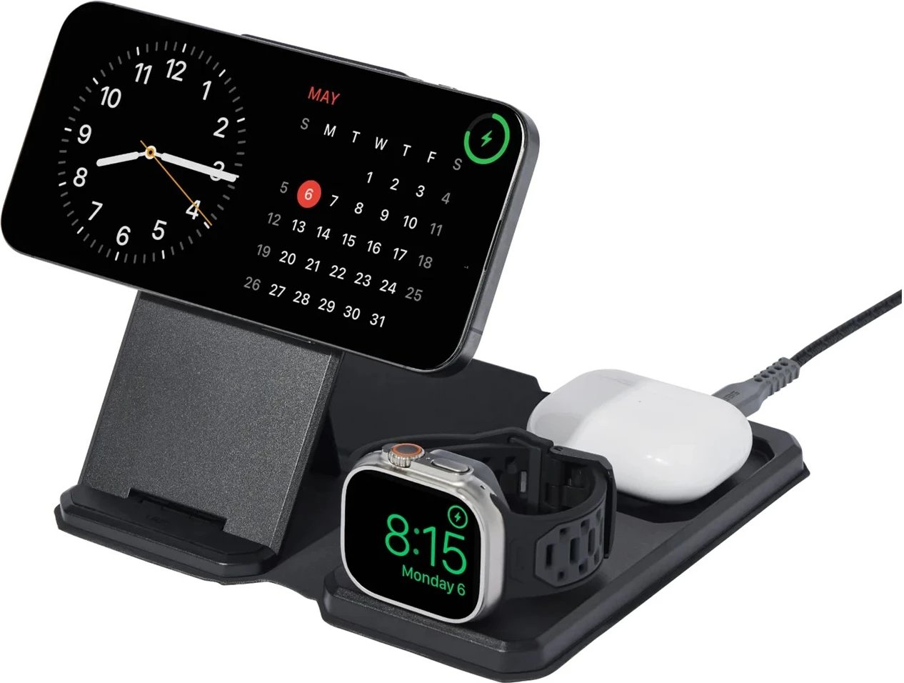 Karikues 3-në-1 pa tela, No name, 25W, për celular, kufje, smartwatch, Gri