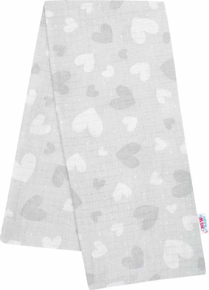 pelenë pambuku, New Baby, Grey Hearts, 60x80 cm, 100% pambuk, gri
