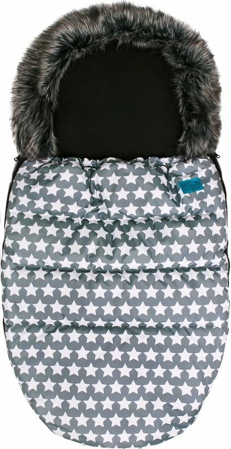 Thes gjumi për bebe për karrocë dhe karrige të veturës, BELISIMA Luxury Stars, 98x53 cm, astar fleece, prerje për rripa 5‑pikësh, kapuç me qime sintetike, gri me yje