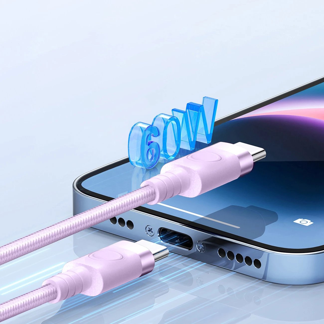 Kabllo USB-C në USB-C Orico CDX, 1m, 60W, 3A, vjollcë