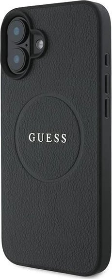 Mbështjellës Guess Grained Gold Ring MagSafe për iPhone 16 Plus, i zi