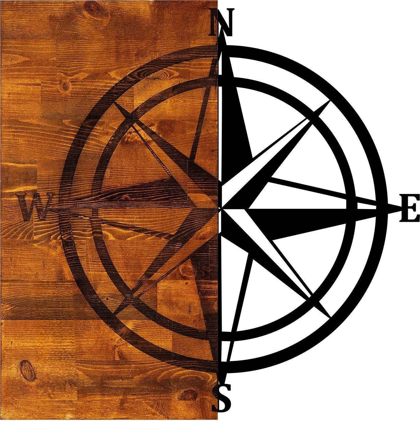 Aksesor dekorativ për mur, dru dhe metal, ngjyrë arre dhe e zezë, Wallity, Pusula, 58x58cm