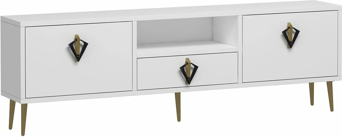 Komodë TV Skye Decor, e bardhë, e zezë, ari, 1312-DROP-32