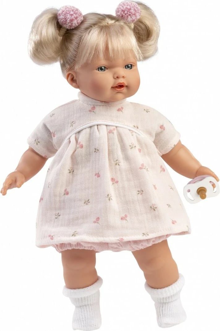 Kukull që qan, Llorens, Roberta 33162, 33 cm, me bateri LR44, set me rroba 4 pjesë dhe smoc