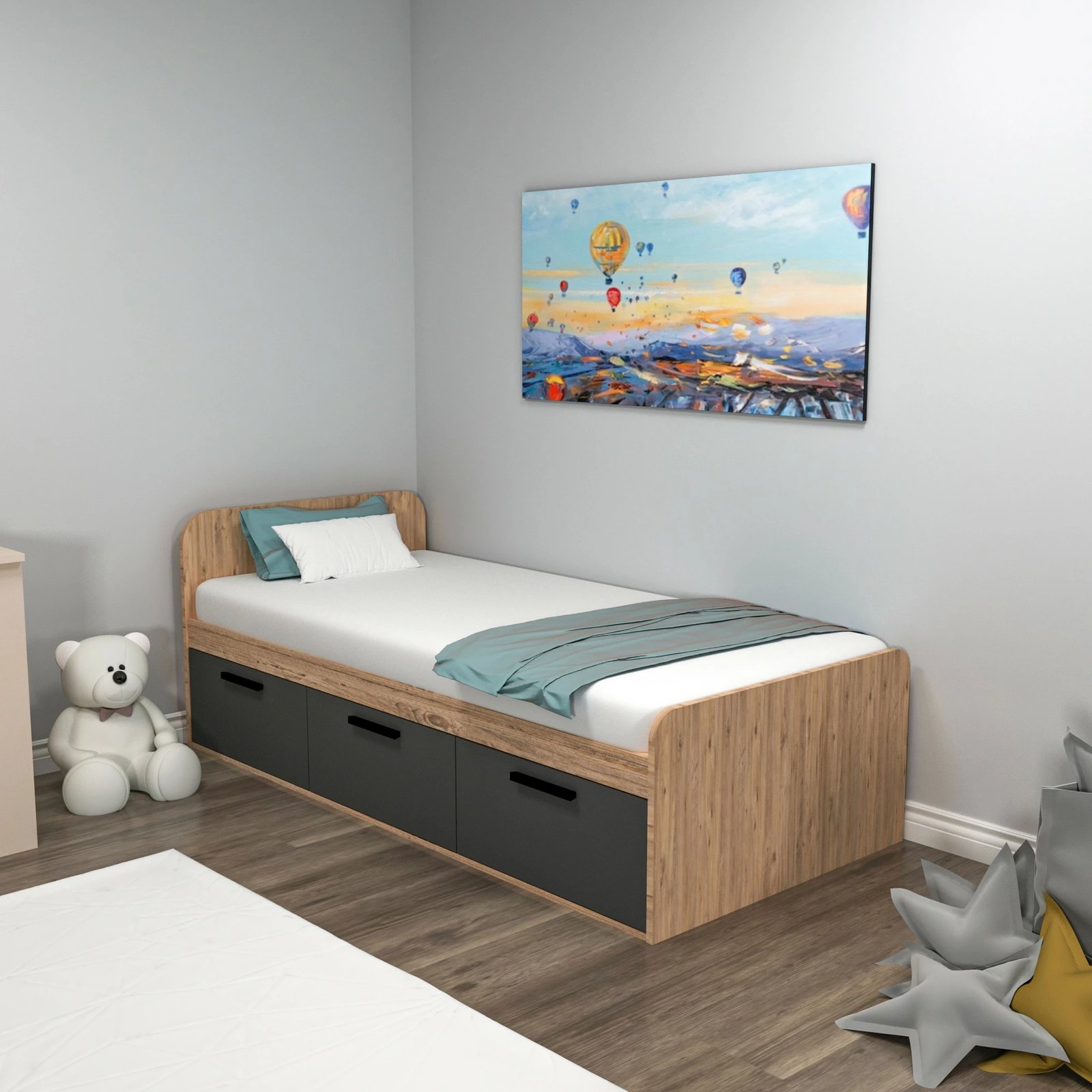 Krevat teke Hanah Home, Akser, ngjyrë Atlantic Pine dhe antracit