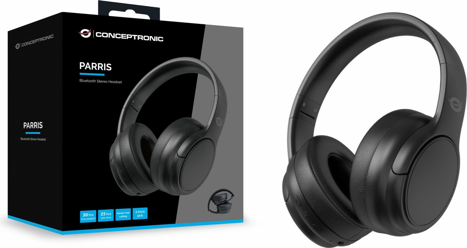 Kufje wireless Conceptronic, BT 5.4, 30 orë, mikrofon, e zezë Kufje wireless Conceptronic, BT 5.4, 30 orë, mikrofon, e zezë