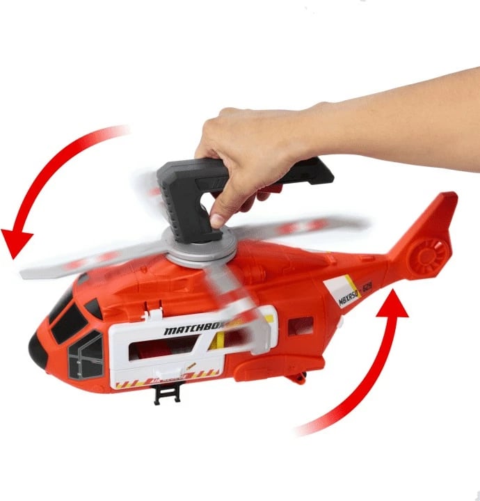 Helikopter lodër Matchbox Mattel HXM74 me ambulancë, portokalli/gri/bardhë, set