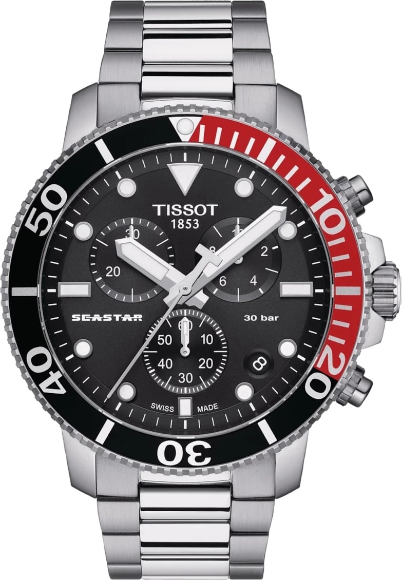 Orë dore për meshkuj TISSOT SEASTAR 1000 CHRONOGRAPH, e zezë