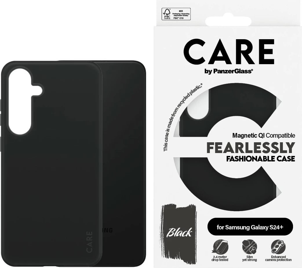 Mbështjellës PanzerGlass CARE për Samsung S24+, silikon, i zi