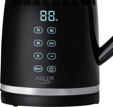 Çajnik elektrik, Adler, AD 1350, 1.7L, kontroll temperature 40–100°C, ekran LED, Warm 2 orë, i zi