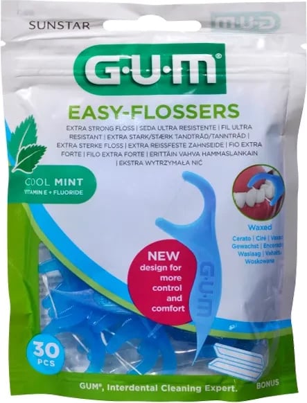 Flosserë dhëmbësh GUM Easy Flossers Cool Mint me Vitaminë E dhe Fluor, 30 copë