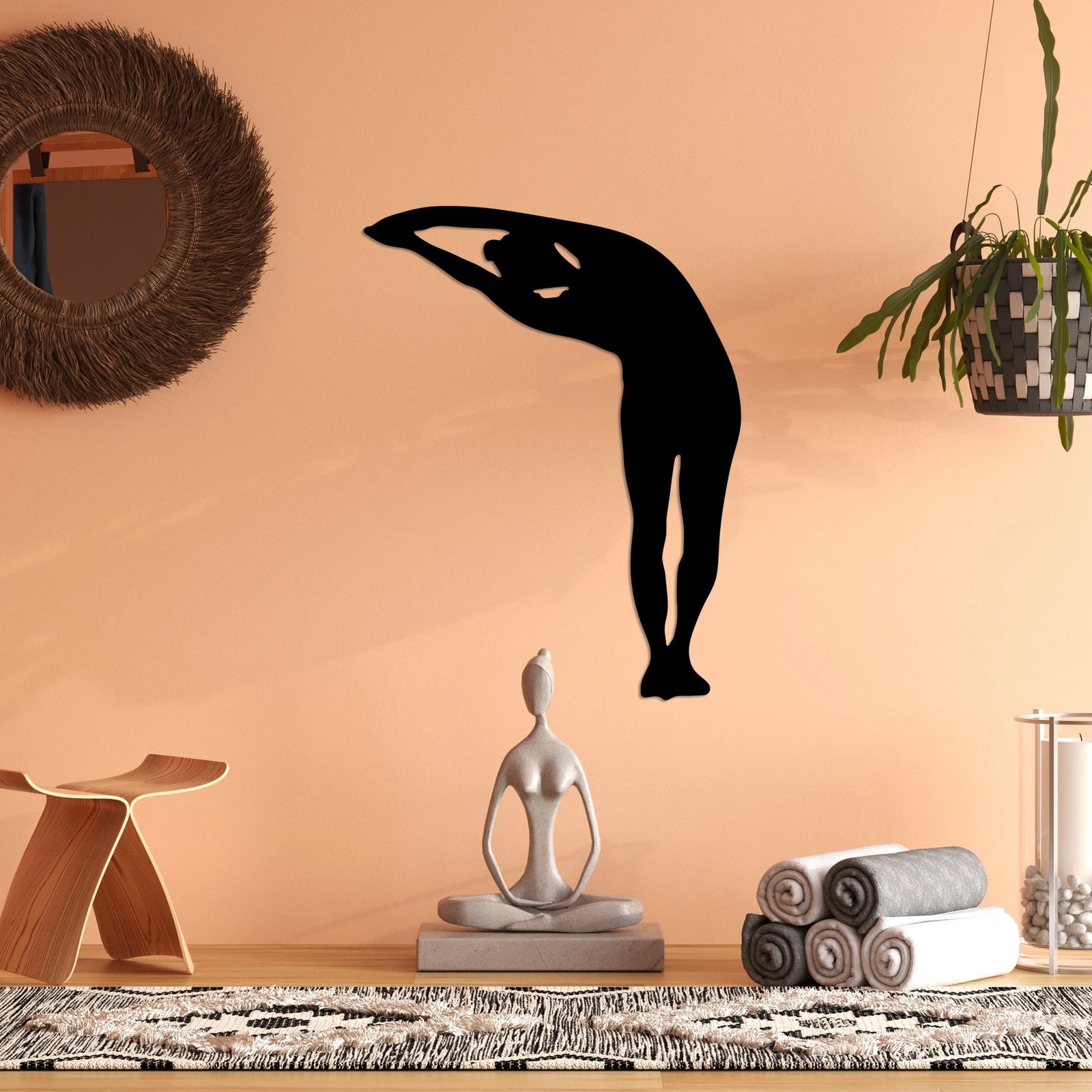 Aksesor dekorativ metalik për mur, Wallity, Yoga 28, ngjyrë e zezë, 42x60cm