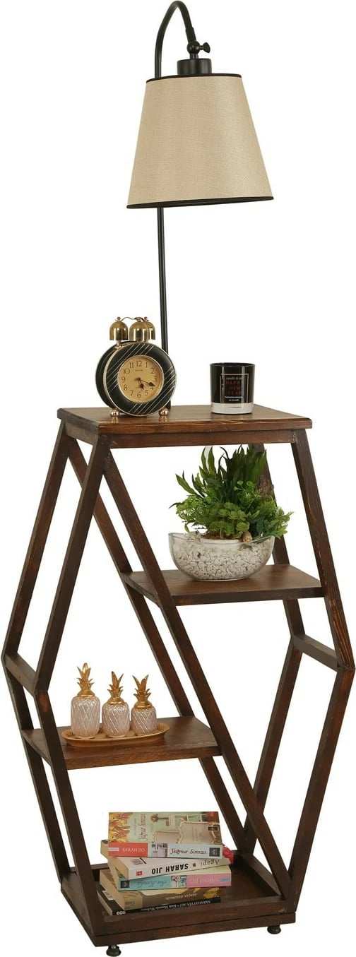 Llambë dyshemeje Opviq, 8525-5, ngjyrë bezhë dhe e zezë, me raft librash prej druri