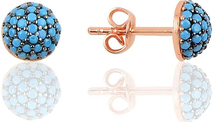 Vathë argjendi Jumeon, ngjyrë rozë ari me gurë turquoise, SGTL9875