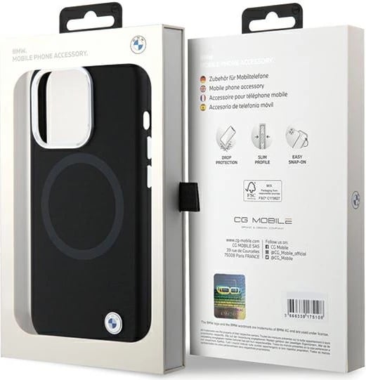 Mbështjellës BMW Signature Liquid Silicone MagSafe për iPhone 15 Pro, i zi