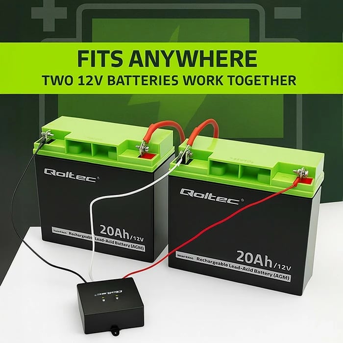 Balancues tensioni Qoltec 51097 për 2x12V bateri, 24V, 5A, i zi