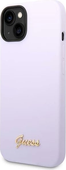 Mbështjellës Guess GUHCP14SSLSMU për iPhone 14 6.1", silikon, Vintage Gold Logo, vjollcë
