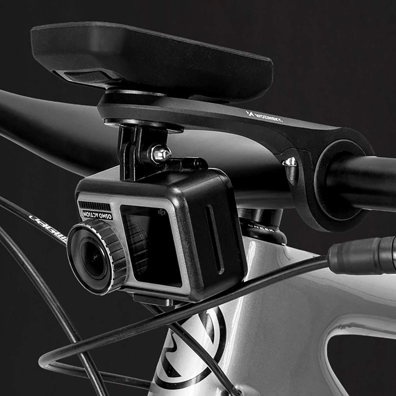 Mbajtëse biçiklete për kompjuter Garmin me dy montime, Wozinsky WUG-01B, për timon 31.8/25.4 mm, najllon, e zezë