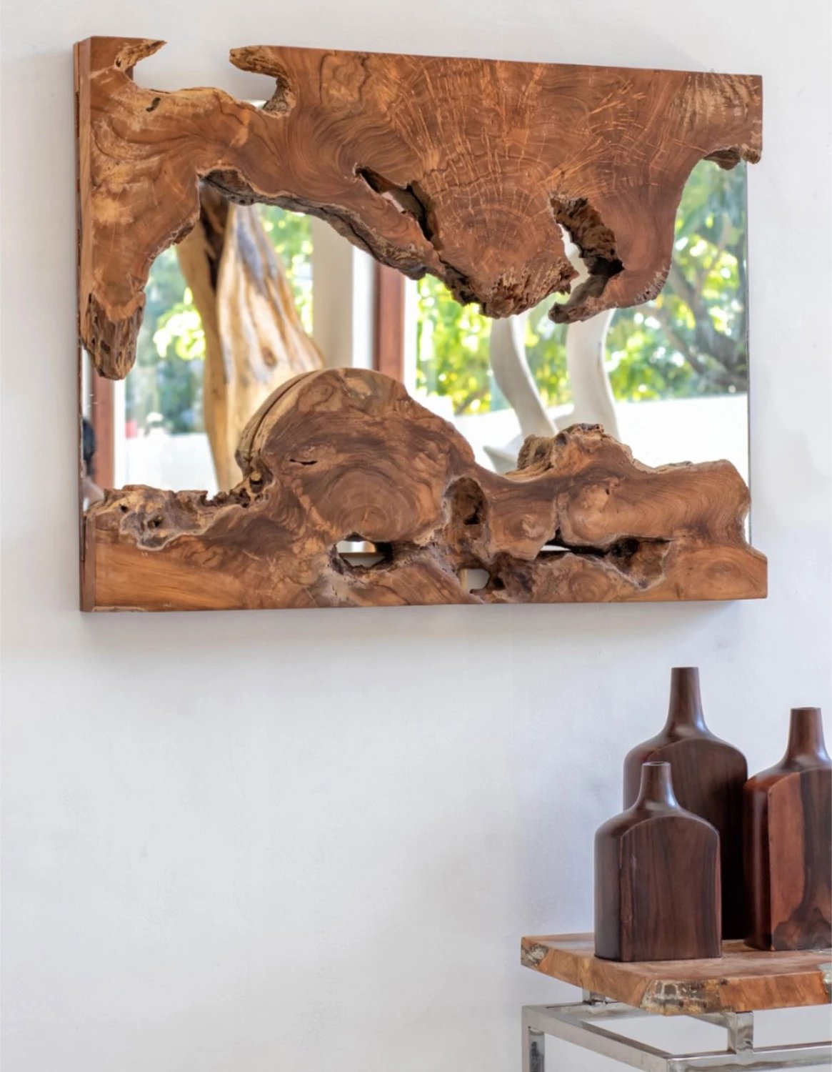 Pasqyrë FH9361 katrore, dru TEAK, ngjyrë natyrale, 62x62x5 cm